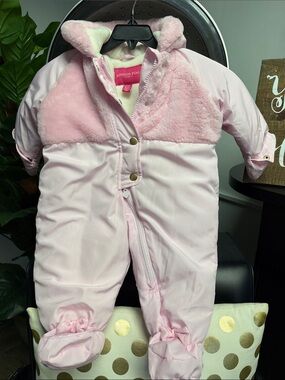 London Fog Light Pink Infant Snowsuit with Faux Fur Trim #202